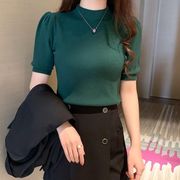 短袖针织衫女2023年夏季韩版半高领t恤衫修身外穿打底衫上衣