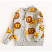 男童小狮子纯棉线针织开衫宝宝秋冬装儿童双层单排扣毛衣婴儿外套