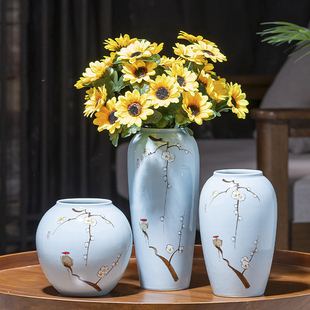 现代新中式花瓶家居电视柜玄关，摆件景德镇陶瓷，客厅干花插花装饰品