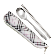 不锈钢筷子勺子套装，便携式餐具学生上班族带饭专用餐具水洗布袋