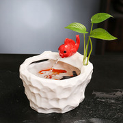 陶瓷自动循环流水创意桌面客厅摆件招财鱼缸室内加湿器猫咪饮水机