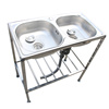 。可商用厨房不锈钢洗菜盆双槽带支架水槽双槽带架子洗手盆洗碗池