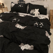 黑白卡通风双人床上四件套网红芝麻街单人学生宿舍床单被套三件套