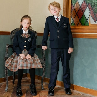 儿童班服西服套装英伦，学院风六年级小学生校服，演出服春秋冬三件套