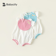 婴儿包屁衣6-12个月女宝宝娃娃领可爱三角哈衣新生儿夏装连体衣萌