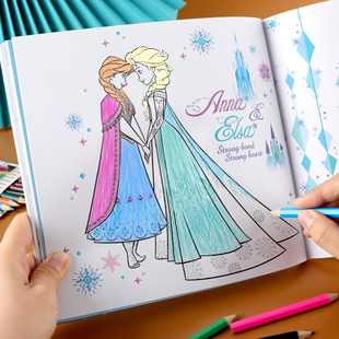 儿童涂色画画本爱莎公主冰雪，奇缘图画填色书美少女孩艾莎手绘画册