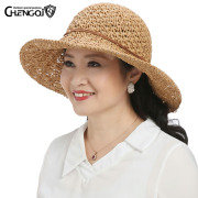 老人防晒帽子女士遮阳帽夏季中年女帽中老年夏天妈妈手工编织草帽