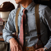红风 长袖竖条纹衬衣阿美咔叽vintage复古工装纯棉条纹衬衫男