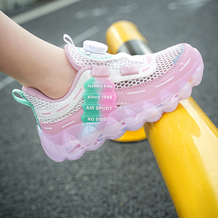 CEO ABC女童鞋2024夏季新单网儿童运动鞋旋转扣网面小女孩跑步鞋