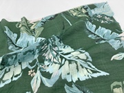 柔软半透明草绿色油画树叶，印花丝麻亚麻天丝布料，纱裙连衣裙面料