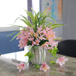 仿真花玫瑰花百合陶瓷干花套装假花束客厅餐桌绢花假花装饰花摆设