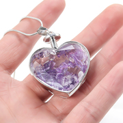 天然水晶爱心相盒碎石项链吊坠时尚紫水晶女式锁骨链简约心形挂件