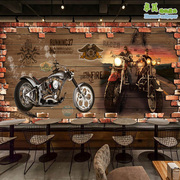 复古3d摩托机车壁纸工业风，背景墙纸个性ktv酒吧壁画餐厅网咖墙布