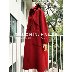 touchin24新年发财宅女同款，高级红色斗篷新娘，双面尼羊绒大衣