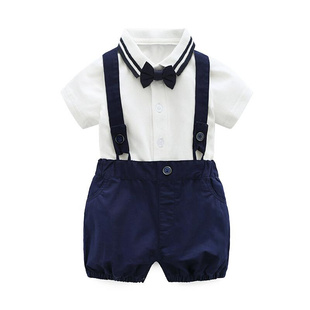 宝宝套装周岁背带裤男绅士，男童服0一1岁满月礼服婴儿短袖夏季
