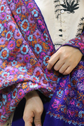 印度手工围巾满绣克什米尔羊毛手绣民族绣花披肩雏菊宝蓝色