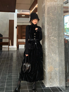 smol黑色丝绒无袖，套装女秋冬法式复古气质，背心半裙两件套