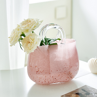 粉色波点手提玻璃花瓶网红ins客厅创意水培水养鲜花透明包包花瓶