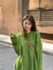 绿色毛衣女2022秋冬季慵懒风宽松大码套头中长款针织外穿
