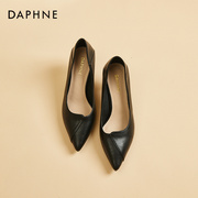 达芙妮daphne~法式黑色尖头，小皮鞋女鞋，秋季平底乐福鞋女单鞋