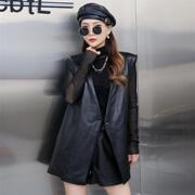 马甲女中长款2022年秋季绵羊皮，黑色修身坎肩，真皮v领无袖外套