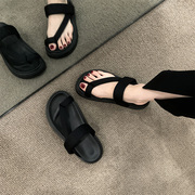 拖鞋女夏季外穿黑色2024凉鞋法式海边夹趾沙滩高级感厚底凉拖