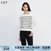 lily2024春女装含绵羊毛，复古条纹设计感假两件衬衫毛衣上衣女