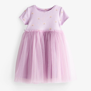 2023夏季女童紫色网纱短袖，连衣裙子宝宝，纯棉夏装女孩洋气公主裙仙
