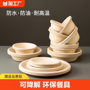 一次性碗筷套装家用纸盘纸碗餐具，可降解盘子，筷子食品级餐盘环保