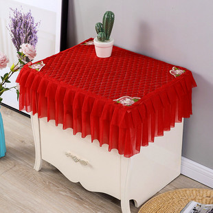 红色床头柜方巾圆桌盖布蕾丝加厚茶几布艺电视柜多用盖巾简约餐桌