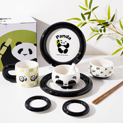 tinyhome可爱熊猫餐具陶瓷，米饭碗家用碗碟，套装一人食小碗盘子碗筷