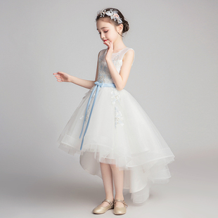 儿童礼服公主裙女童生日白色小花童主持人钢琴演出服表演洋气夏季