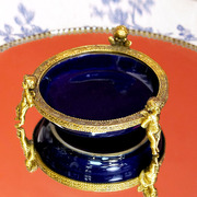 欧式奢华蓝色陶瓷配铜天使造型圆c形烟灰缸客厅茶几家用烟缸摆件