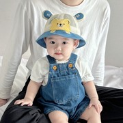 婴儿帽子夏季薄款男孩小熊，宝宝全网防晒渔夫帽，男童幼儿太阳遮阳帽