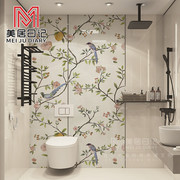 卫生间浴室艺术花片瓷砖花鸟背景墙岩板微水泥600*1200岩板哑光面