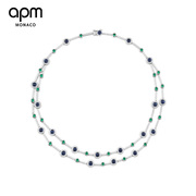 apmmonaco双层绿色，与蓝色宝石项链ac6555m