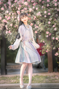 风雅司制原创香芋波波汉元素短裙可爱印花学生柔软雪纺珍珠蕾丝紫