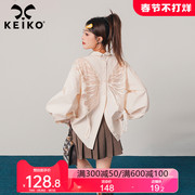 keiko刺绣蝴蝶花长袖衬衫女2023秋季内搭外穿独特别致小上衣