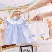 女宝宝夏装套装0-3岁婴儿衣服洋气2女童夏季公主套裙上衣短裤两件