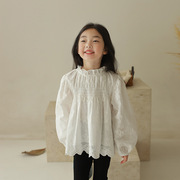 童可星女童棉质衬衫2024春季韩版女宝宝洋气蕾丝简约风娃娃衫