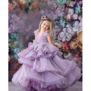 超仙高端生日钢琴礼服紫色，公主裙女大童生日，主持质走秀演出服