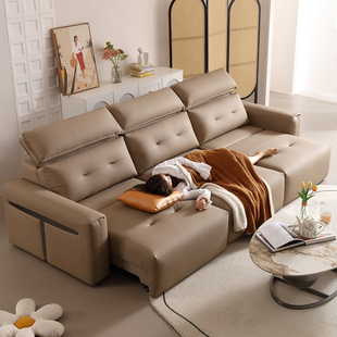 意式头层牛皮沙发大小户型现代简约客厅多功能伸缩真皮沙发床