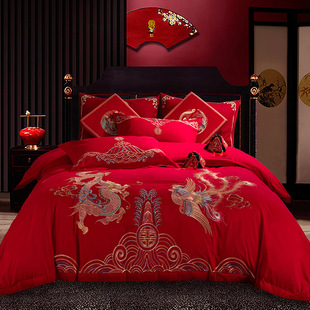 中式大红婚庆刺绣套件