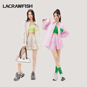 lacrawfish2024韩系慵懒感宽松撞色口袋盖竖条纹，衬衫套装女