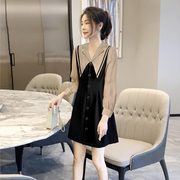 黑色拼接v领连衣裙女赫本风，高级感气质，直筒裙春季2024年韩系