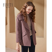 finity2020年冬装时尚简约羊毛，大衣女士短款上衣，宽松毛呢外套