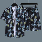 夏威夷沙滩衬衫套装男士宽松短袖，泰国潮牌海南旅游冰丝半袖花衬衣