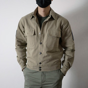 军旅艾克夹克卡其色短款修身男式外套全棉，斜纹秋休闲工装复古