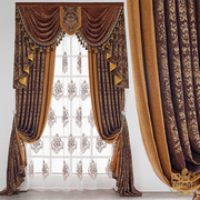 欧式窗帘客厅奢华大气豪华咖色雪尼尔美式别墅，遮光法式复古卧室