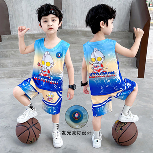 童装男童时尚运动奥特曼衣服夏季儿童宝宝无袖背心，速干篮球服两件